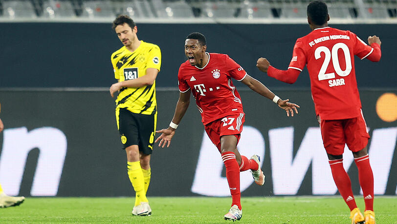 David Alaba (m.) jubelt nach seinem Treffer zum 1:1. David Alaba (m.) jubelt nach seinem Treffer zum 1:1.