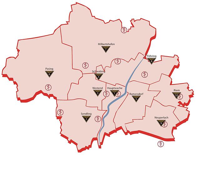 Das sind die aktuell zehn Münchner Feuerwachen: Vor allem im Norden und im Westen gibt es Lücken.
