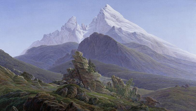 Groß und mächtig, schicksalsträchttig: Caspar David Friedrich hat den Watzmann nie in natura gesehen, aber um 1824/25 ein eindrucksvolles Gemälde geschaffen. Wer das Gebirge kennt, sieht sofort, dass da manches im vorderen Bereich nicht stimmt. Groß und mächtig, schicksalsträchttig: Caspar David Friedrich hat den Watzmann nie in natura gesehen, aber um 1824/25 ein eindrucksvolles Gemälde geschaffen. Wer das Gebirge kennt, sieht sofort, dass da manches im vorderen Bereich nicht stimmt.