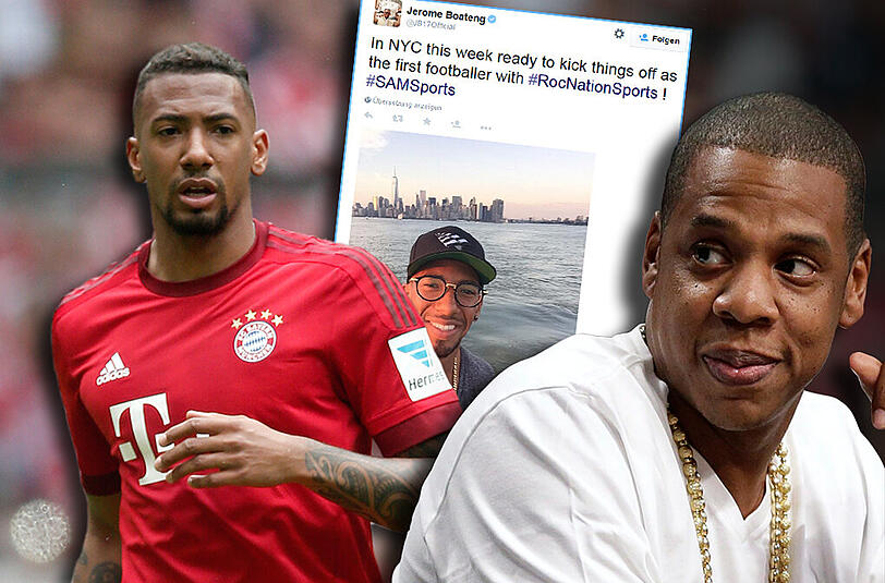 Superstars in verschiedenen Disziplinen: Weltmeister und Bayern-Abwehrchef Jérôme Boateng und US-Rapper Jay-Z machen gemeinsame Sache.