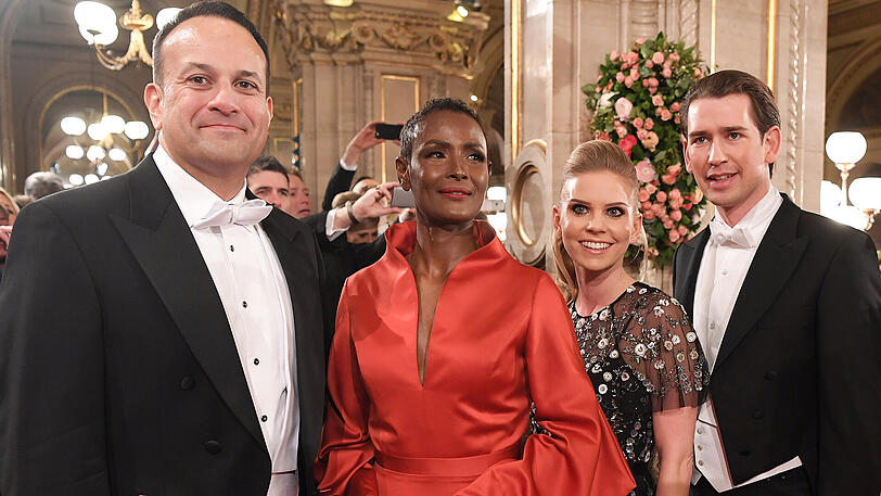 Der irische Ministerpräsident Leo Varadkar, Autorin Waris Dirie, Susanne Thier und Bundeskanzler Sebastian Kurz.
