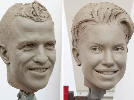 ...bis jetzt gibt es nur die roh-geschnitzten Köpfe des Promi-Pärchens. Aber bald werden die beiden dann Seite an Seite bei Madame Tussaud's zu bewundern sein.