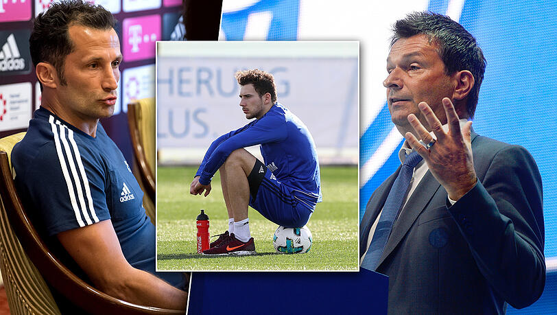 Schalke-Manager Christian Heidel (r.) startete jetzt den verbalen Schlagabtausch gegen die Bayern um Sportdirektor Hasan Salihamidzic (l.)
