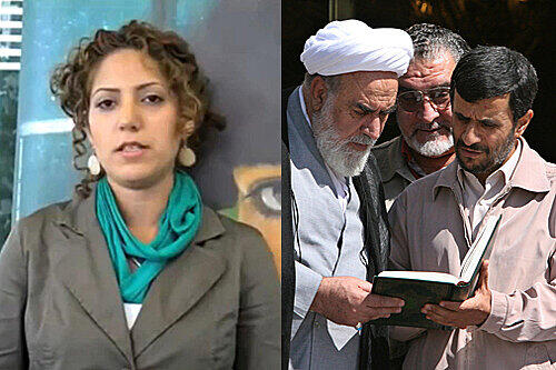 Regimkritikerin Narges Kalhor hat in Bayern Asyl beantragt. Ihr Vater Mahdi (rechtes Foto, Mitte) ist ein Vertrauter Ahmadinedschads.