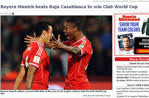 Das US-Sportmagazin "Sports Illustrated" titelt zum Sieg des FC Bayern mit den jubelnden Thiago und Alaba.