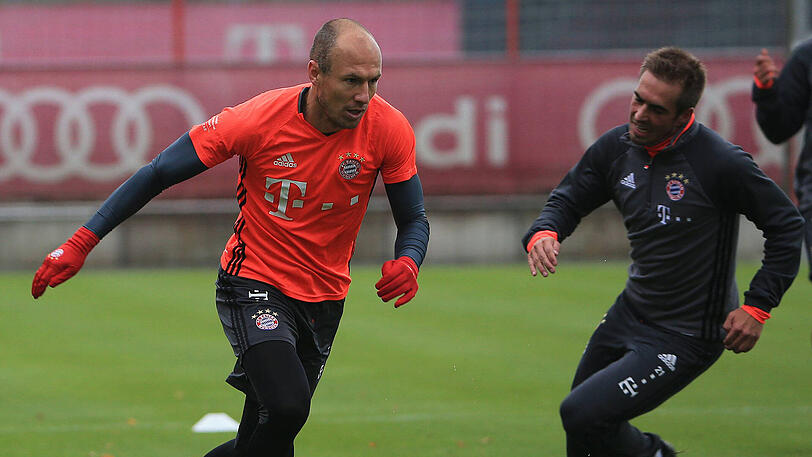 Wieder voll im Training: Arjen Robben und Philipp Lahm (rechts).
