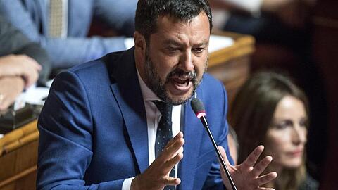 Matteo Salvini, Innenminister von Italien, während seiner Rede im Senat.