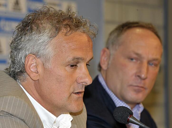 In der Kritik: Schalke-Trainer Fred Rutten (l.) und Manager Andreas Müller.