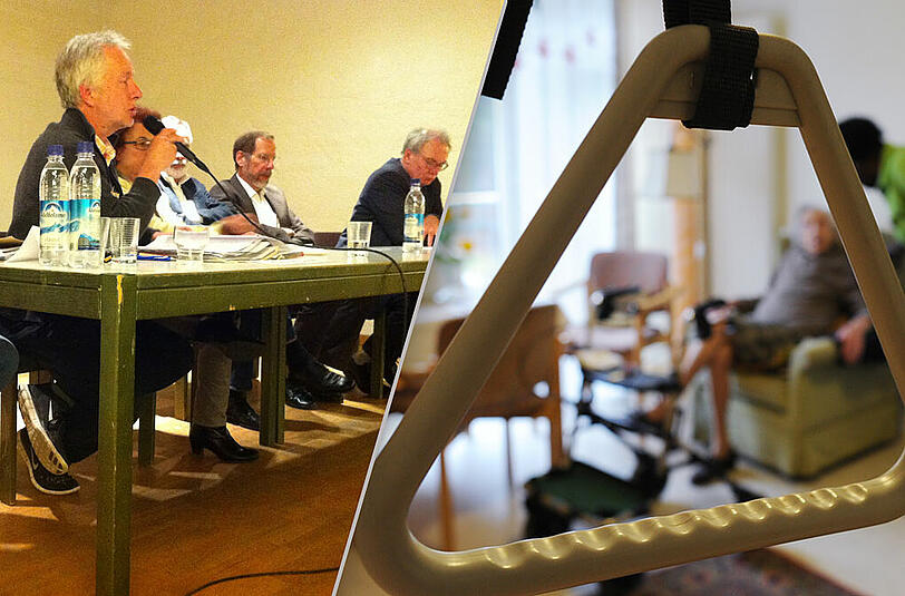 Claus Fussek (links) mit Ingrid Seyfarth-Metzger, Hans Grundhuber und Matthias Schrappe bei der Diskussion.