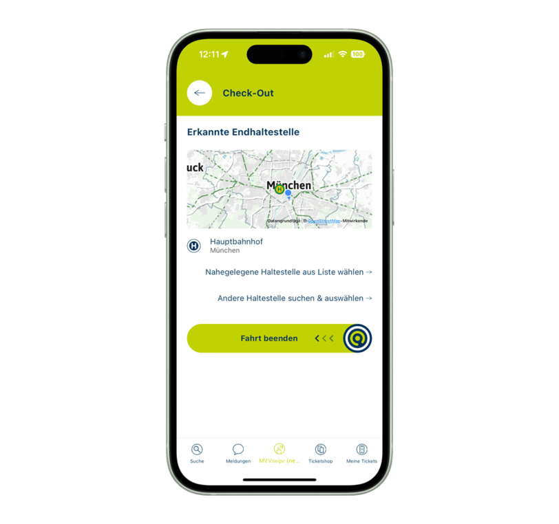 Nach Fahrtende einfach mit einem Swipe auschecken - der Preis wird automatisch berechnet und am Tagesende wird abgerechnet. Nach Fahrtende einfach mit einem Swipe auschecken - der Preis wird automatisch berechnet und am Tagesende wird abgerechnet.