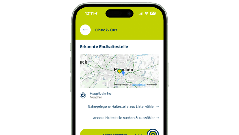 Nach Fahrtende einfach mit einem Swipe auschecken - der Preis wird automatisch berechnet und am Tagesende wird abgerechnet. Nach Fahrtende einfach mit einem Swipe auschecken - der Preis wird automatisch berechnet und am Tagesende wird abgerechnet.