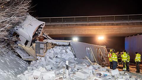 Den Lastwagen zu bergen und den Lachs von der Fahrbahn zu r&auml;umen, dauert Stunden.