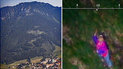 Im Gebiet um den Ochsenspitz (1515 Meter, links) verirrte sich die 68-jährige Münchnerin. Das Bild rechts stammt aus der Videoaufnahme des Rettungshelikopters. Im Gebiet um den Ochsenspitz (1515 Meter, links) verirrte sich die 68-jährige Münchnerin. Das Bild rechts stammt aus der Videoaufnahme des Rettungshelikopters.