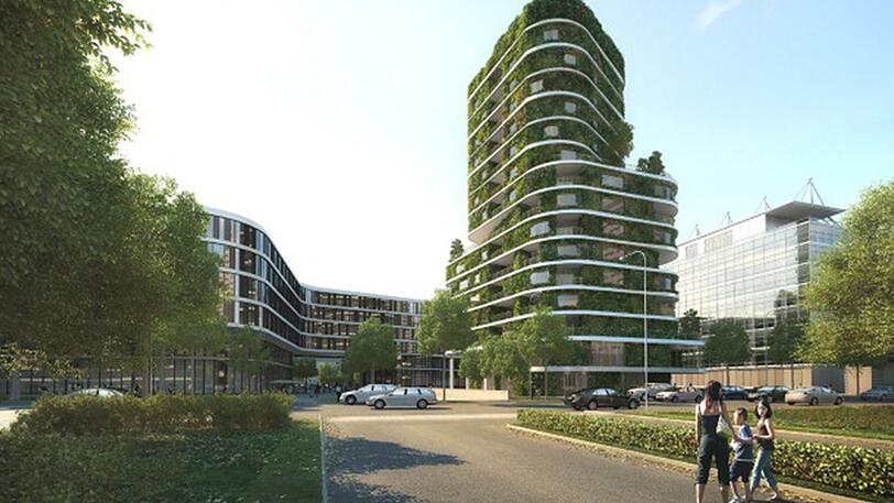 Ein grünes Hochhaus mit vertikalen Gärten soll in der Arabellastraße entstehen.