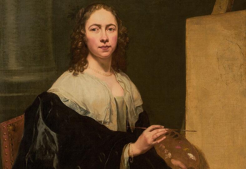 Sehr selbstbewusst und in einem auffallend großen Format - 102 auf 120 Zentimeter - porträtiert sich Michaelina um 1650 vor ihrer Staffelei.