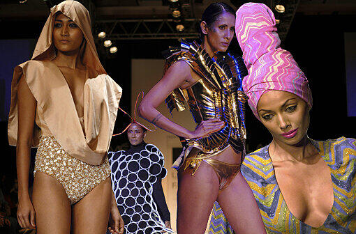 Fashion Week in der indischen Hafenmetropole Mumbai: Manche Kreationen sehen aus, als kämen sie von einem anderen Planeten. Der Stil bewegt sich in gewagter Weise zwischen Lady Gaga, Star Wars und Minnie Maus.