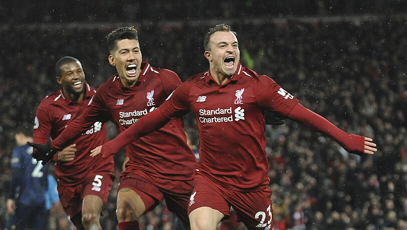 Shaqiri (r) kommt für Liverpool wettbewerbsübergreifend in dieser Saison auf sechs Tore und drei Vorlagen. Shaqiri (r) kommt für Liverpool wettbewerbsübergreifend in dieser Saison auf sechs Tore und drei Vorlagen.