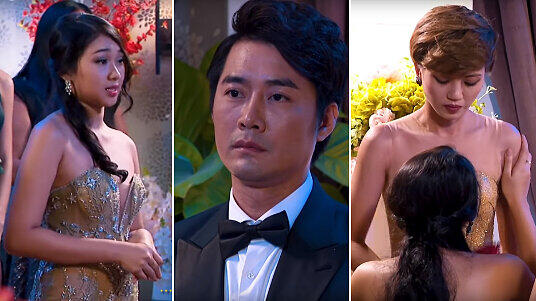 Trash-TV wie man es sich vorstellt: Minh Thu (l.) gesteht Bachelor-Mitkandidatin Truc Nhu (re.) ihre Liebe.