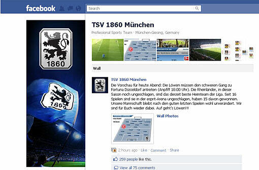Zwar spielen sie nur in der 2. Liga, bei der Facebook-Bundesliga können sie aber locker mithalten: Die Löwen vom TSV 1860 München haben 36.967 Facebook-Fans und liegen damit sogar noch vor Augsburg und Hoffenheim.