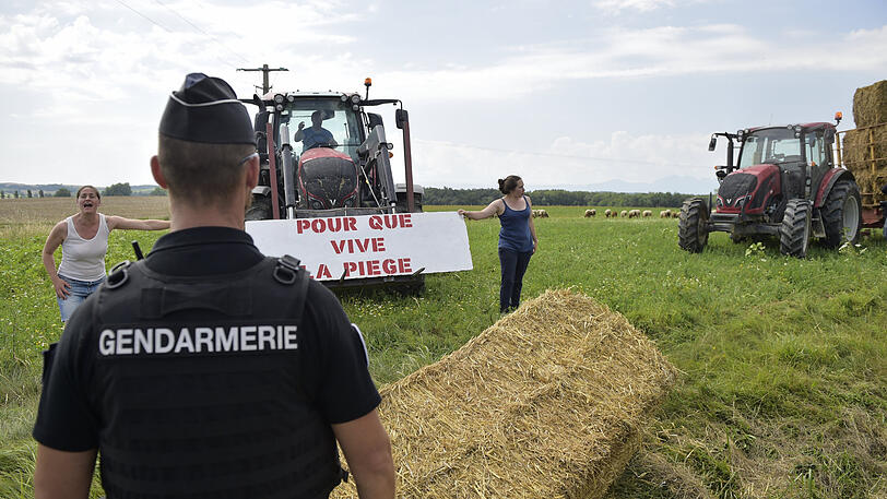 Bauern protestierten mit Heuballen am Rande der Tour der France. Die Polizei setzte Tränengas ein.