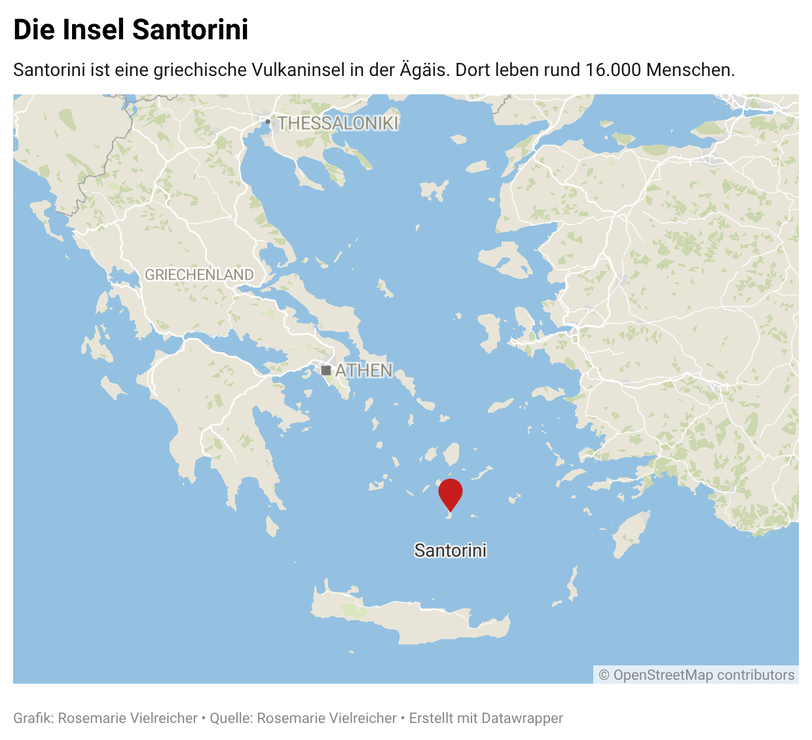 Die Insel Santorini ist sehr beliebt bei Urlaubern. Im August 2024 wurde ein Rekord von mehr als 15.500 Kreuzfahrt-Passagieren binnen eines Tages verzeichnet.