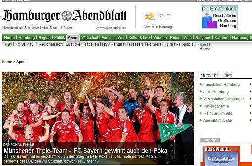 Das schreiben die Websiten der deutschen Zeitungen und Magazine zum DFB-Pokalfinale und dem Triple des FC Bayern München.
