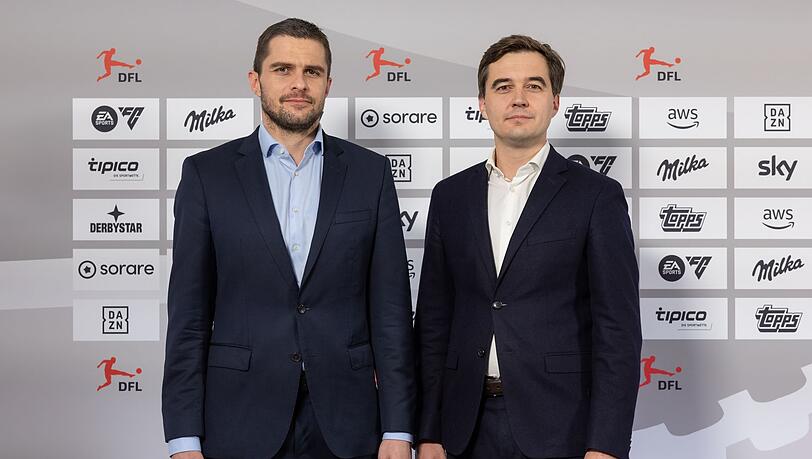 Sind auf Investor-Suche: Die beiden DFL-Geschäftsführer  Marc Lenz (l) und Steffen Merkel.
