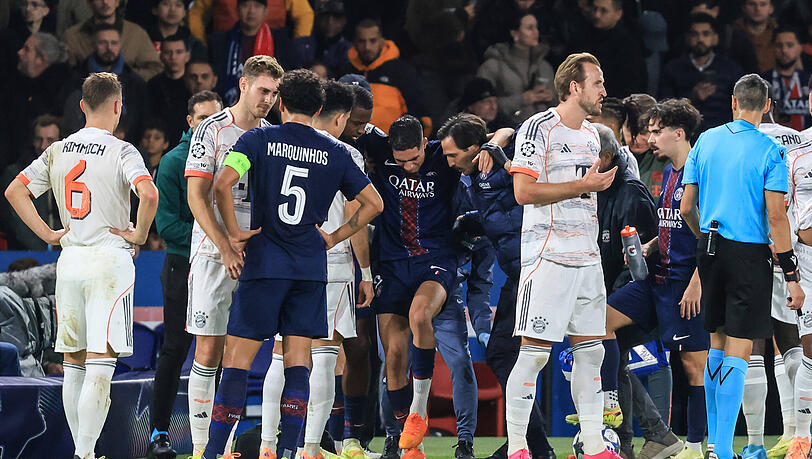 Gegen Bayern verletzt raus: Achraf Hakimi (M.). Gegen Bayern verletzt raus: Achraf Hakimi (M.).