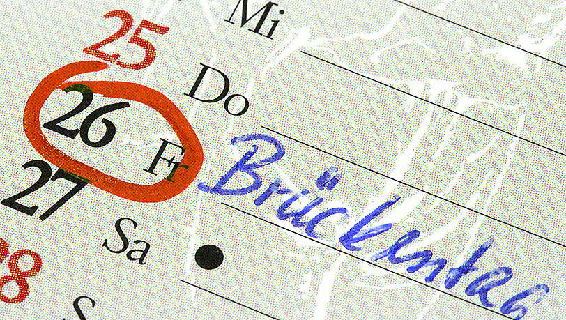 Für die optimale Ausnutzung der Brückentage ist 2016 einiges an Planung erforderlich. Für die optimale Ausnutzung der Brückentage ist 2016 einiges an Planung erforderlich.