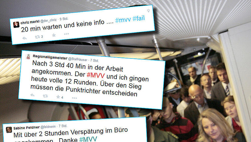 Während sie warteten, hatten die MVV-Fahrgäste genug Zeit, sich den Frust von der Seele zu twittern. Während sie warteten, hatten die MVV-Fahrgäste genug Zeit, sich den Frust von der Seele zu twittern.
