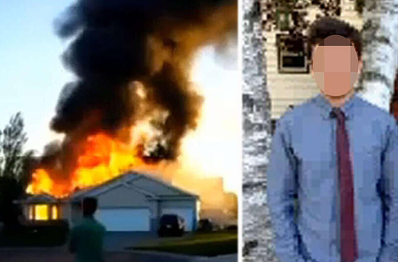 Beim Absturz stürzt das Flugzeug mit Alexander V. an Bord in dieses Haus in Sauk Rapids, Minnesota - und explodiert.