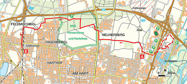 Die Route führt vorbei an der Allianz Arena und einer versunkenen Kirche. Die Route führt vorbei an der Allianz Arena und einer versunkenen Kirche.