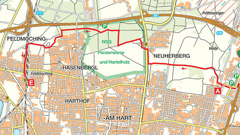 Die Route führt vorbei an der Allianz Arena und einer versunkenen Kirche. Die Route führt vorbei an der Allianz Arena und einer versunkenen Kirche.
