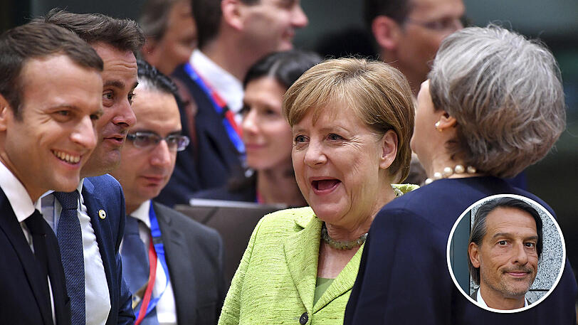Trotz vieler Krisen gut gelaunt (vl.l.): Frankreichs Präsident Emmanuel Macron, Kanzlerin Angela Merkel und die britische Premierministerin Theresa May in Brüssel.