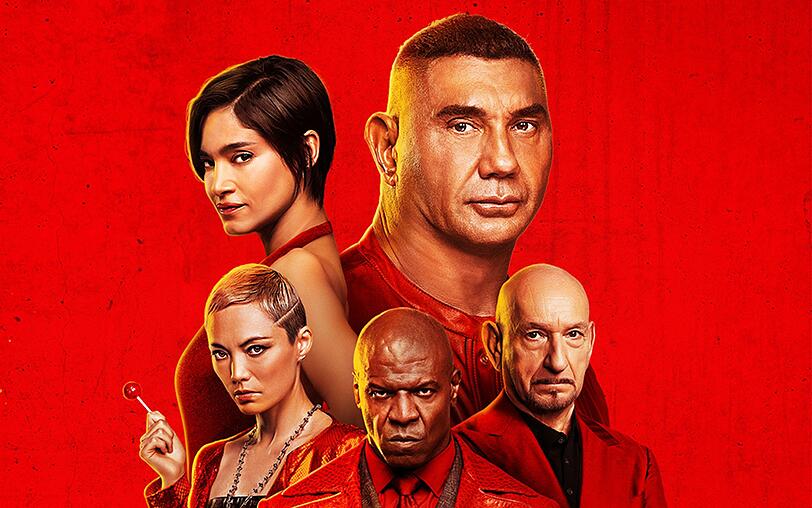 In "The Killer's Game" übernimmt Dave Bautista (oben rechts) eine Haudrauf-Rolle mit romantischem Anstrich. In "The Killer's Game" übernimmt Dave Bautista (oben rechts) eine Haudrauf-Rolle mit romantischem Anstrich.