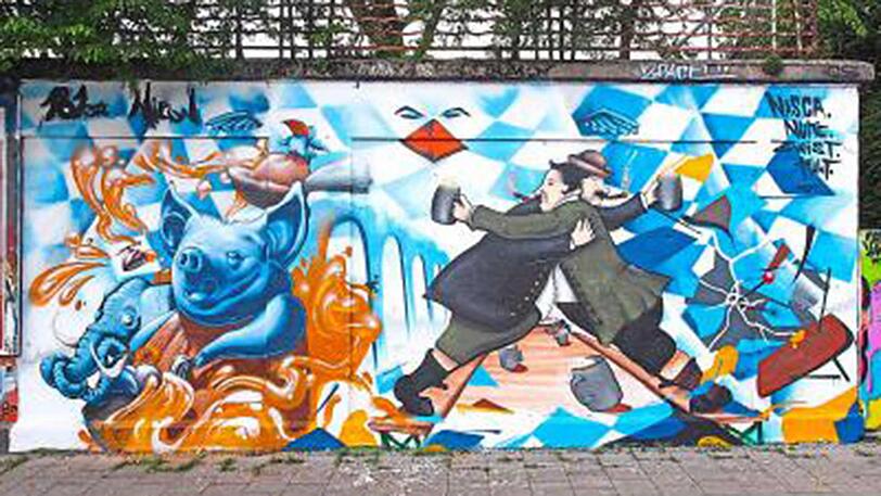 Buntes Schlachthofviertel. Die Mauer an der Tumblingerstaße verändert sich ständig.