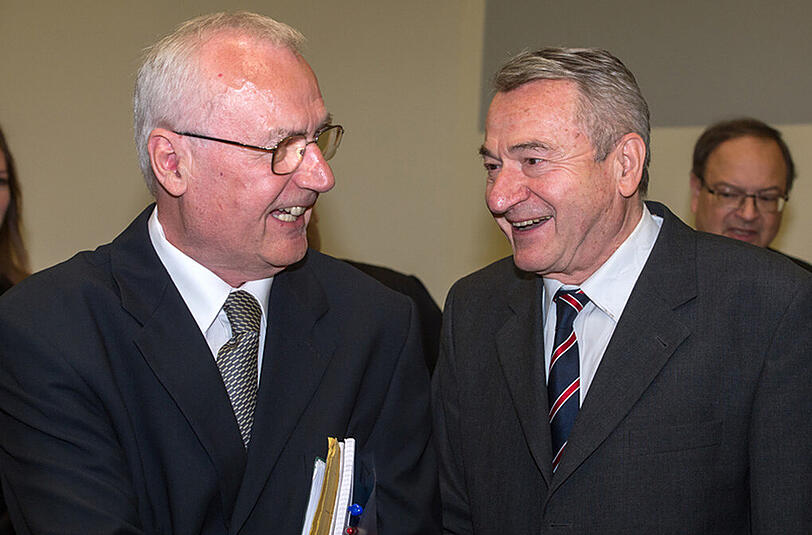 Der ehemalige jugoslawische Geheimdienstchef Zdravko Mustac (r) und sein enger Mitarbeiter General Josip Perkovic.