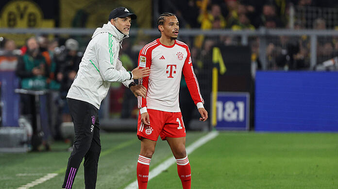 Gut festhalten! Unter Thomas Tuchel (l.) blüht Leroy Sané regelrecht auf. Der Trainer des FC Bayern will mit dem Superstar unbedingt verlängern.