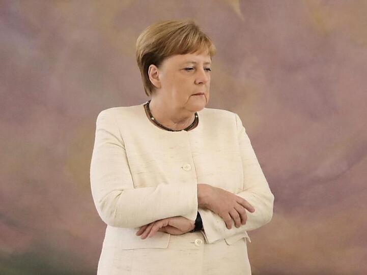 Bundeskanzlerin Angela Merkel am Donnerstag bei einer Veranstaltung im Amtssitz des Bundespräsidenten, Schloss Bellevue.