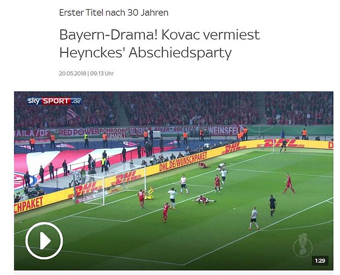 "Sky Sport"schreibt: "Bayern-Drama! Kovac vermiest Heynckes' Abschiedsparty".