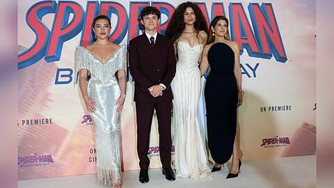 Florence Pugh, Tom Holland, Zendaya und Marisa Tomei (v.l.) bei der "Spider-Man: Brand New Day"-Premiere in London.