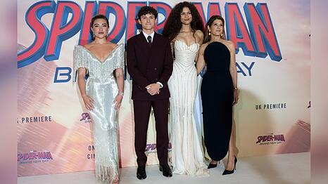 Florence Pugh, Tom Holland, Zendaya und Marisa Tomei (v.l.) bei der "Spider-Man: Brand New Day"-Premiere in London.