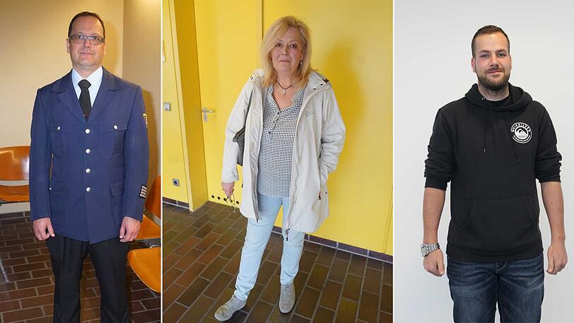 Sagten im Prozess als Zeugen aus: Einsatzleiter Michael Storz (li.), Zeugin Helga R. (mi.) und Lokführer Marco M. (re.).