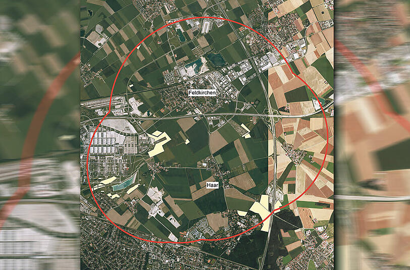 Der rote Kreis markiert die neue Quarantänezone &ndash; die Messestadt Riem liegt nun fast komplettt in dem Bereich.