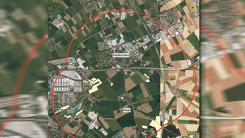 Der rote Kreis markiert die neue Quarantänezone – die Messestadt Riem liegt nun fast komplettt in dem Bereich. Der rote Kreis markiert die neue Quarantänezone – die Messestadt Riem liegt nun fast komplettt in dem Bereich.