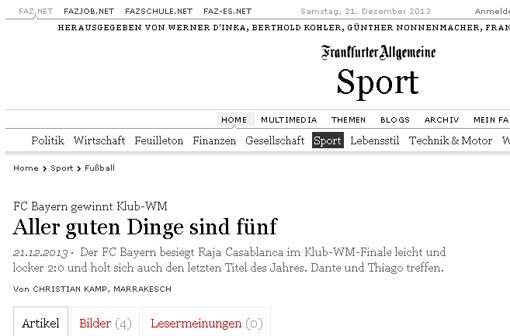 "Aller guten Dinge sind fünf", titeln die Kollegen der FAZ.