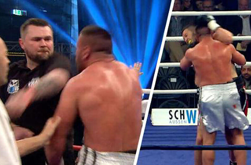 Promoter Alexander Petkovic (l.) verpasst Astrit Klimenta einen Hieb.