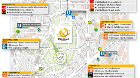 All public transport stops around Oktoberfest at a glance.