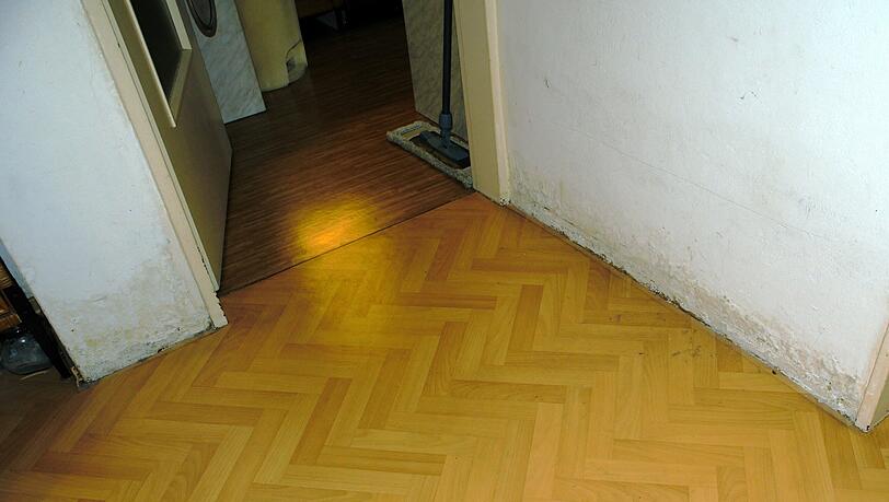 An der Wand ist noch deutlich zu erkennen, wie hoch das Wasser nach dem Wasserschaden stand. An der Wand ist noch deutlich zu erkennen, wie hoch das Wasser nach dem Wasserschaden stand.