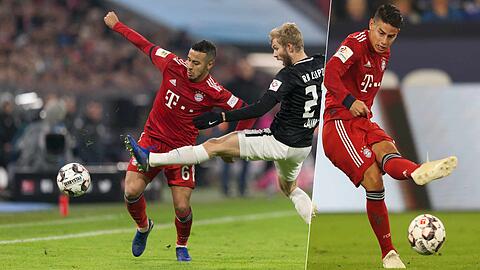 Kreativer Anführer im zentralen Mittelfeld des FC Bayern: Thiago (l.), hier gegen den Leipziger Konrad Laimer. Unglücklich über seine Hinrunde bei Bayern war hingegen James (re.).